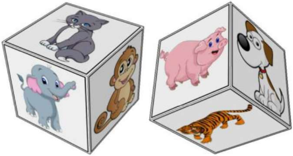 Image of dice with a different cartoon animal printed on each face