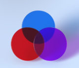 3D rendered venn diagram in blue, purple and red colors. Illustration for technologies, analysis, or future investments. Visualization for data charts and sustainability.
