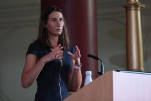 Dr Justyna Lisinska gives a talk in the Great Hall