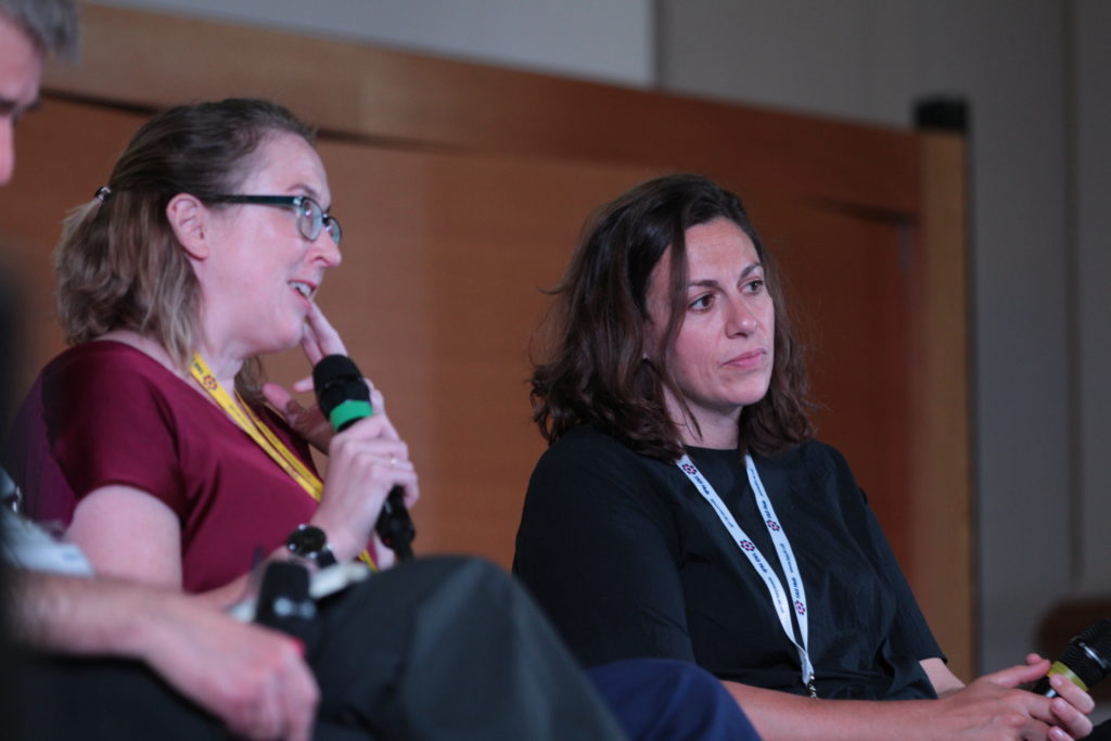 Dr Kate Devlin and Carly Kind as part of the TAS Research Programme Panel on stage