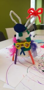 A Scribble bot made by a workshop participant. The task was to design a robot that makes colourful and chaotic drawings