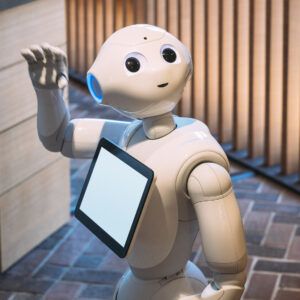 Pepper Robot Assistant with Information screen Japan Humanoid technology at Kyoto Tourism Japan