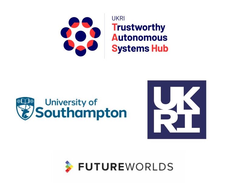 The logos for the Trustworthy Autonomous Systems Hub, the University of Southampton, UKRI and Future Worlds are displayed. 